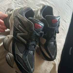 New Balance Black Gray Sneakers with Red Tongue Accent 9060